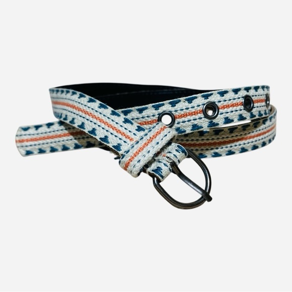 Vintage 1970’s Patterned Belt with Blue and Orange Accents Sz 38”-40” - Picture 1 of 3